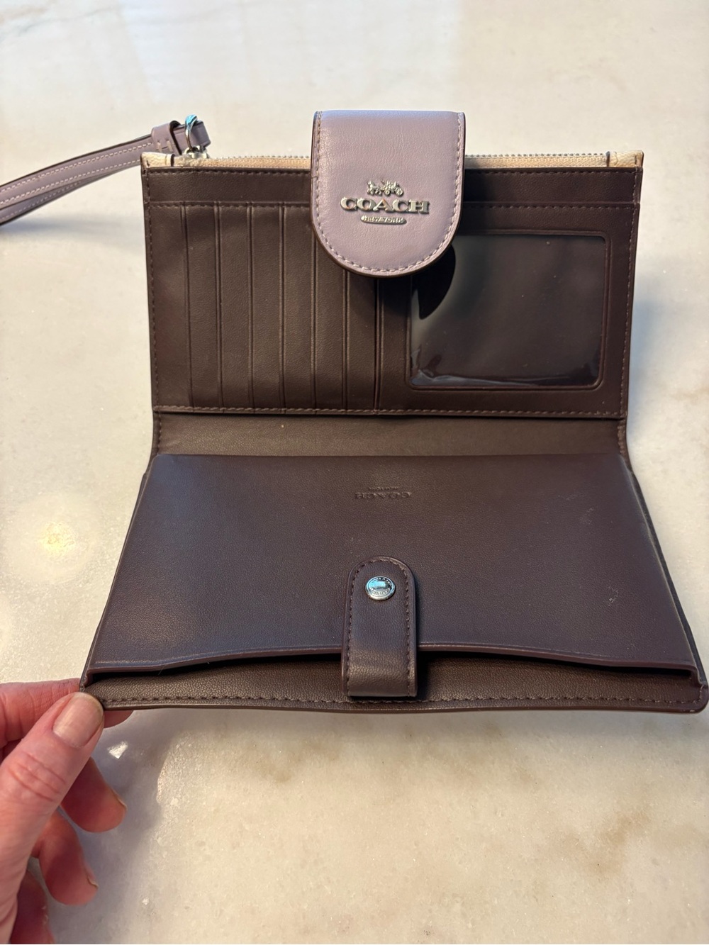 Coach Signature Wristlet Wallet in Beige with Lavender Trim - Picture 3 of 3
